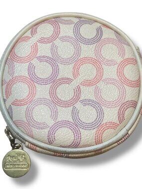 Coach 44465 Waverly Cream Multicolor Art Round Coin Zipper Case Small 4 Inch